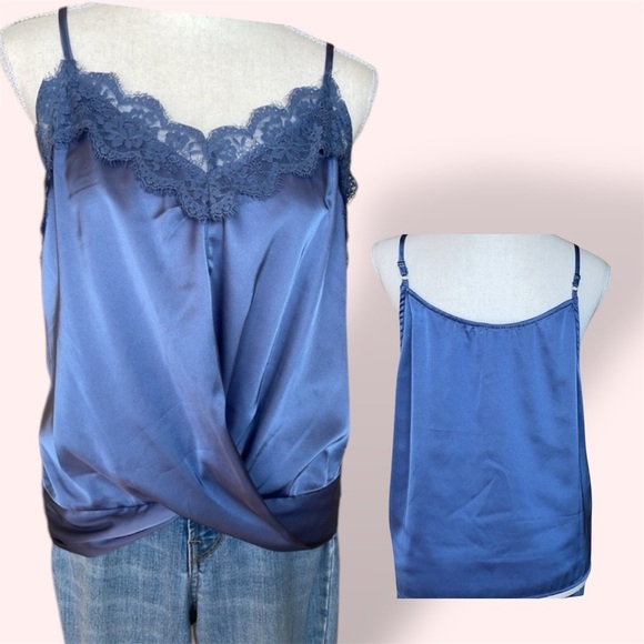 RO&DE Anthropologie Silky Satin & Lace Camisole Mediterranean Blue Feminine NEW - Picture 1 of 13